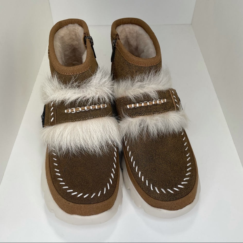 UGG Fluff Punk Faux Fur Ankle Boots Chestnut Sheepskin & Suede Booties Size 7 - Picture 14 of 16